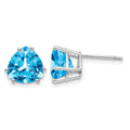 14k White Gold 8mm Trillion Blue Topaz Earrings