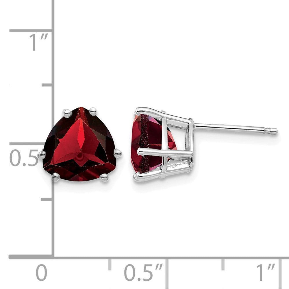 14k White Gold Garnet Trillion Stud Earrings