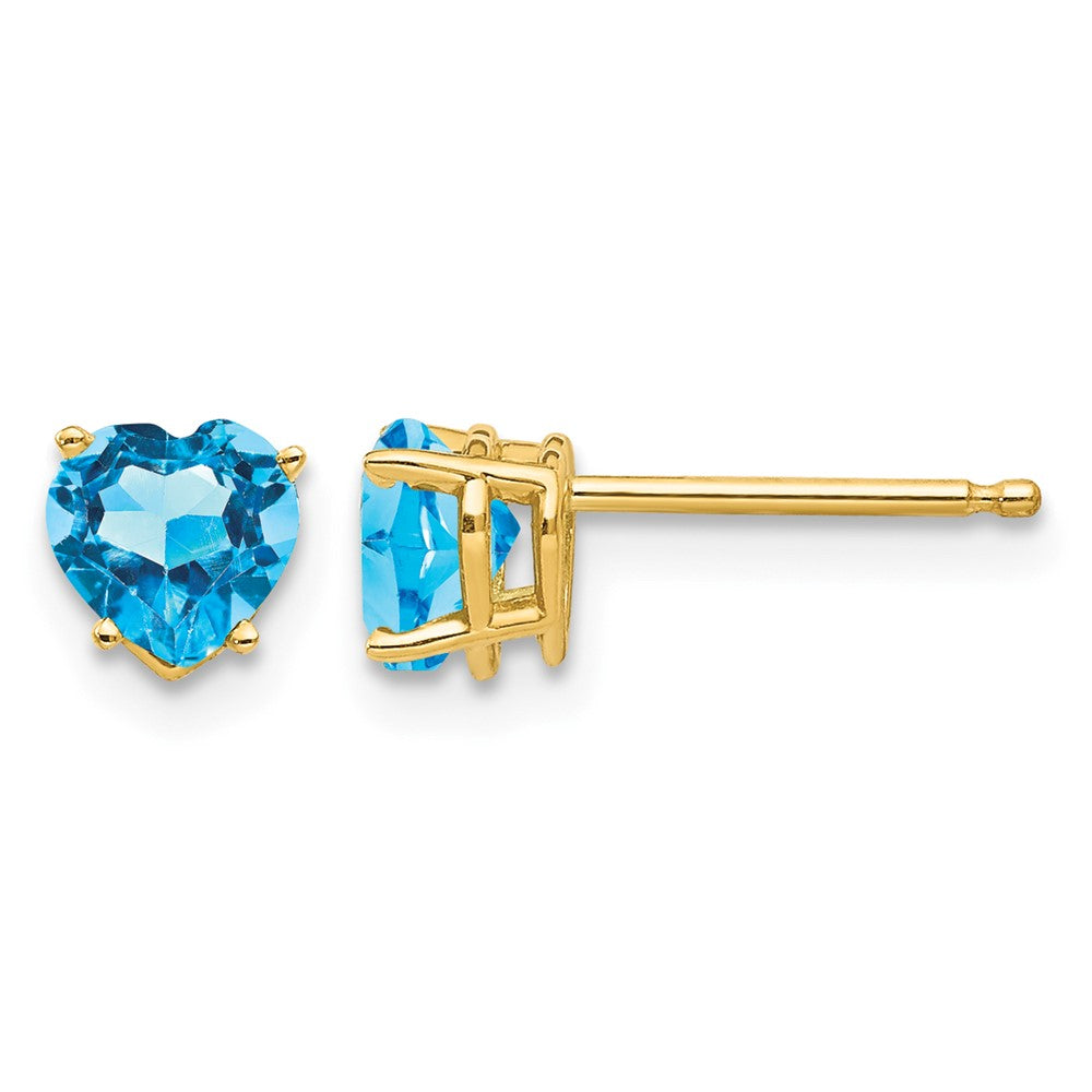 14k 5mm Heart Blue Topaz Earrings