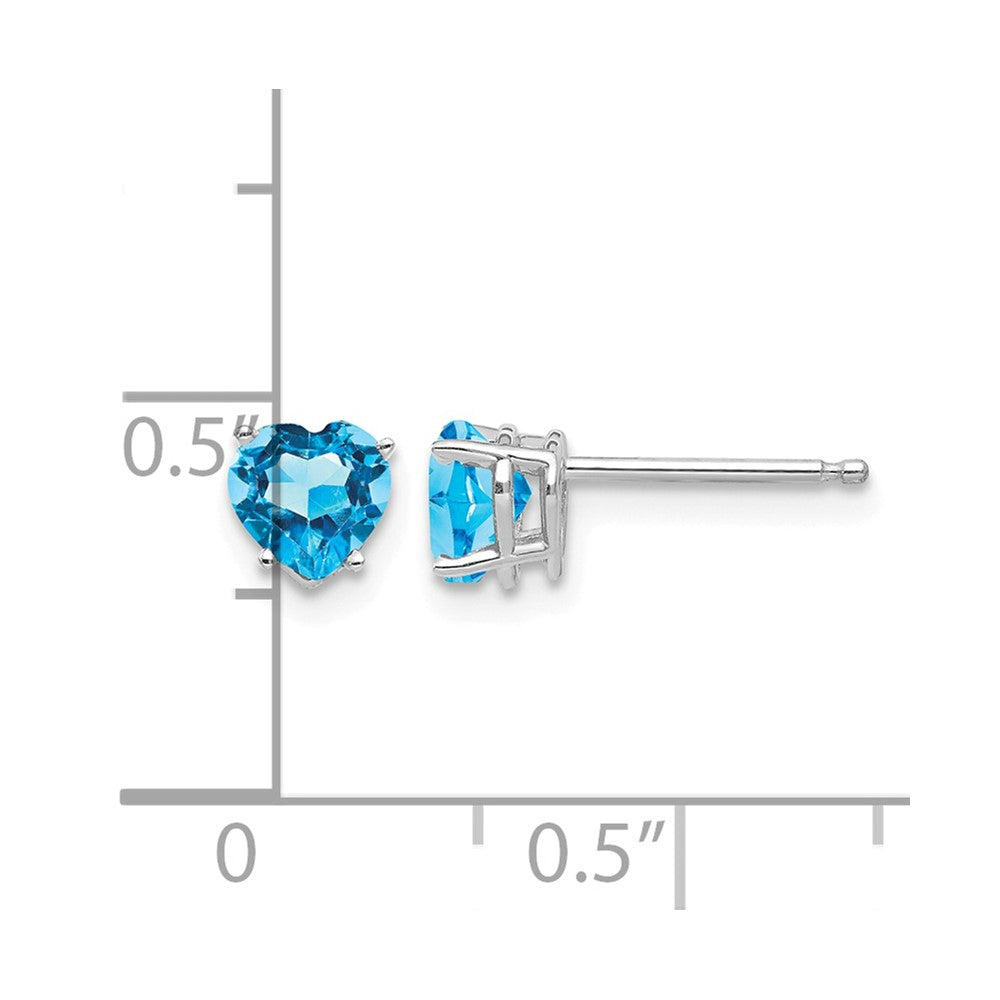 14k White Gold 5mm Heart Blue Topaz Earrings