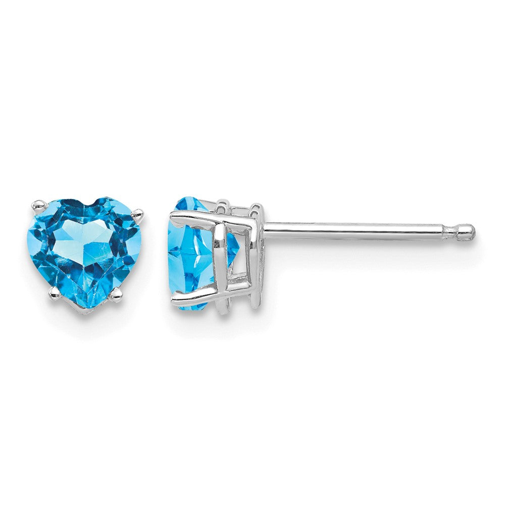 14k White Gold 5mm Heart Blue Topaz Earrings