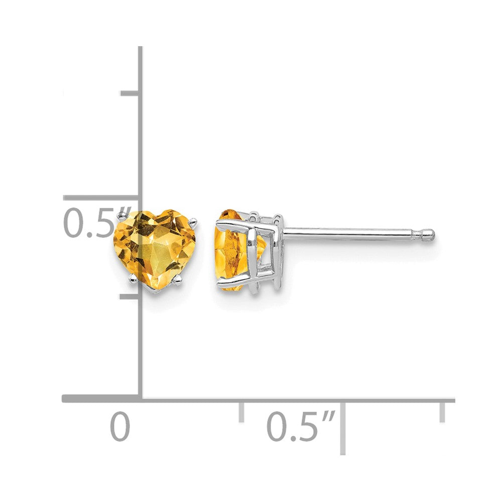 14k White Gold 5mm Heart Citrine Earrings
