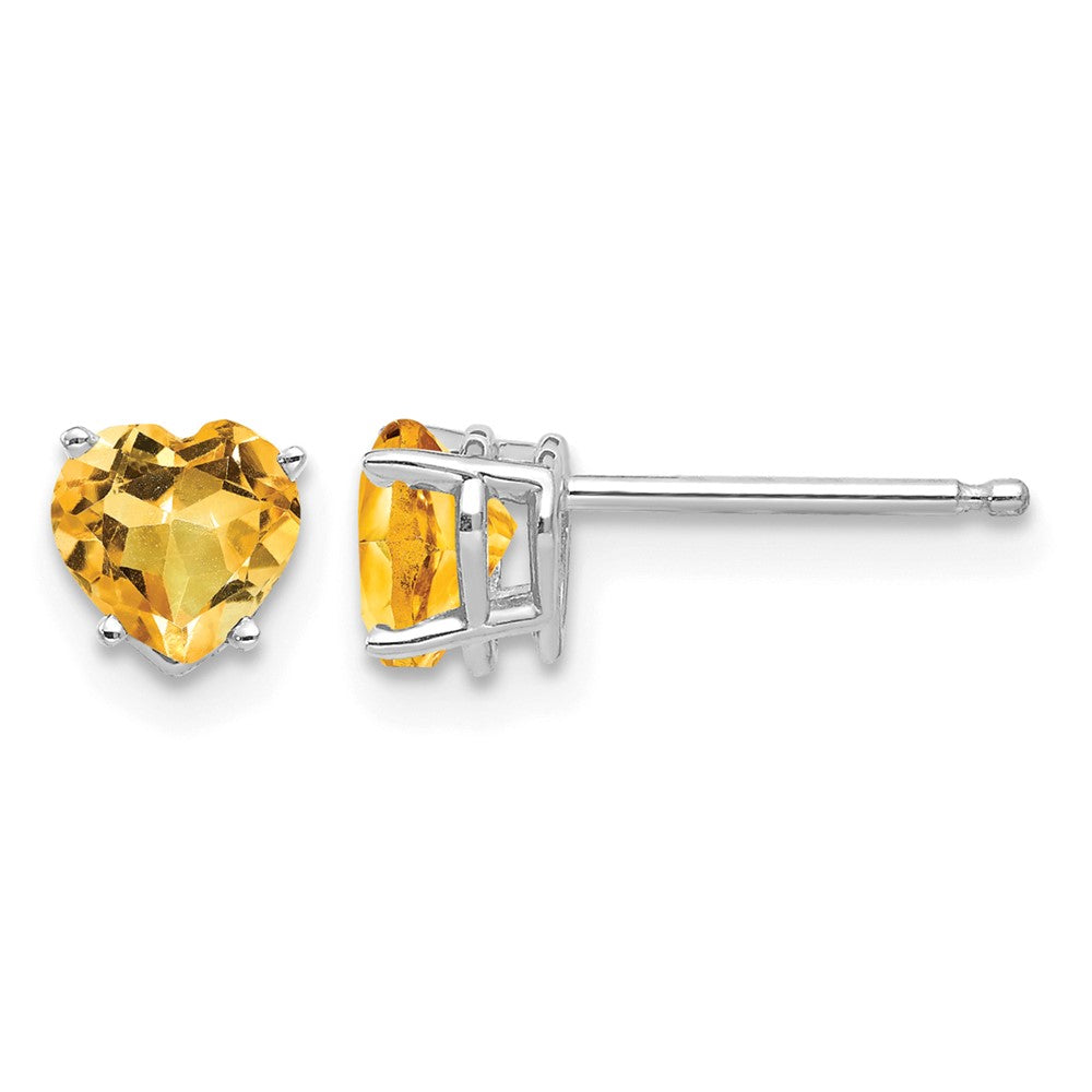 14k White Gold 5mm Heart Citrine Earrings
