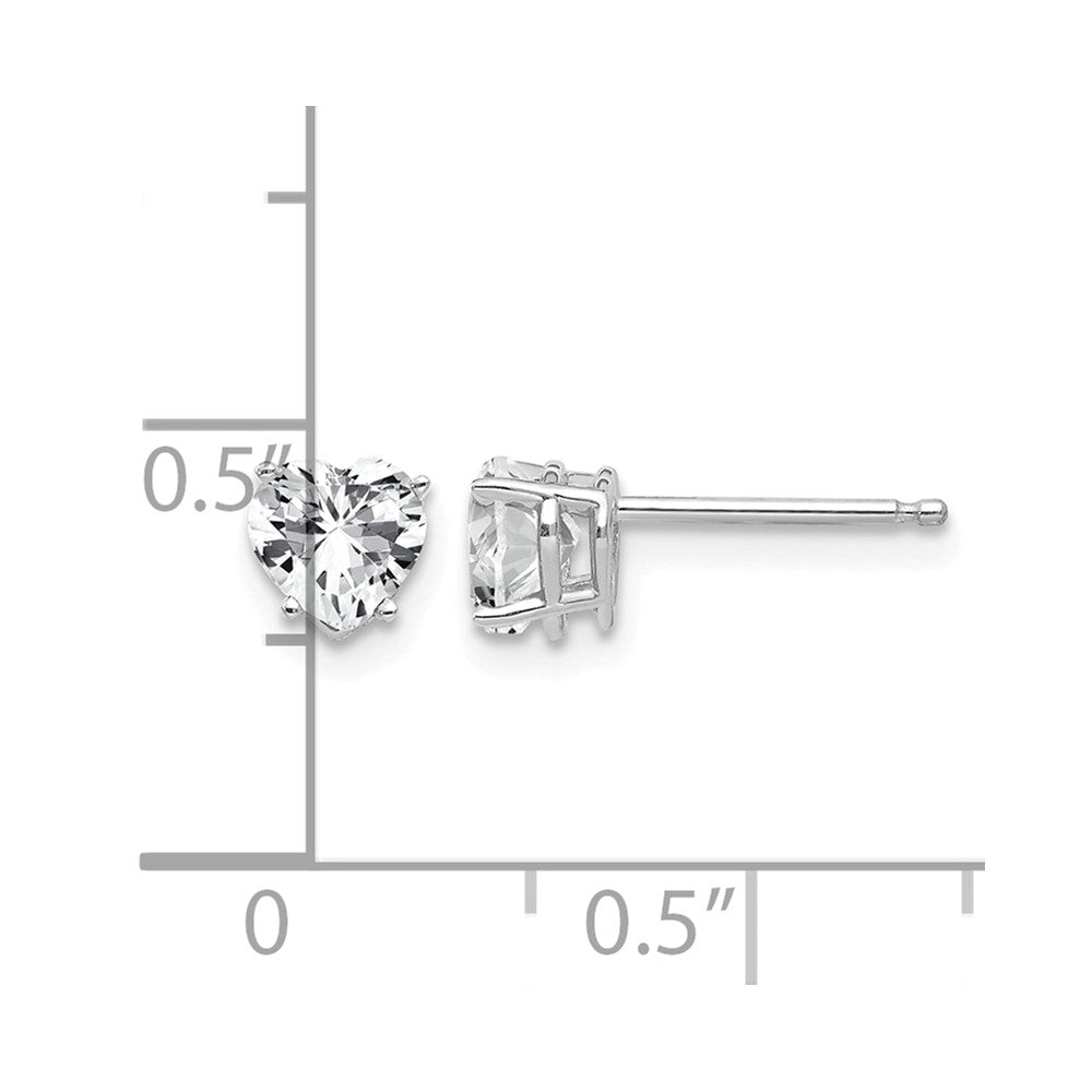 14k White Gold 5mm Heart Cubic Zirconia Earrings