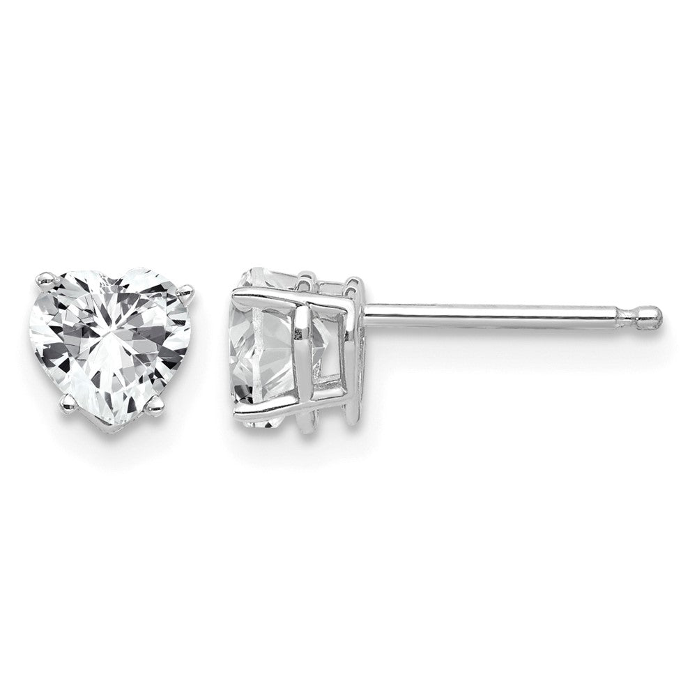 14k White Gold 5mm Heart Cubic Zirconia Earrings