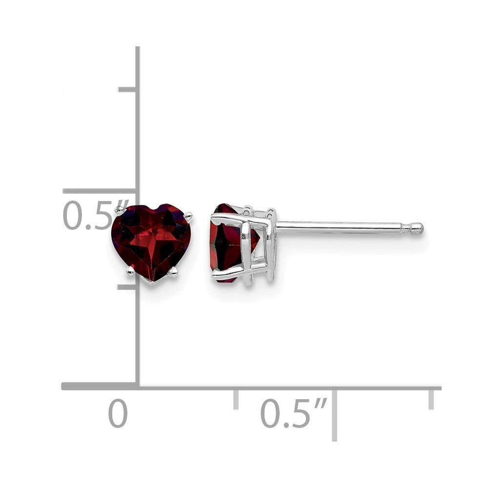 14k White Gold 5mm Heart Garnet Earrings
