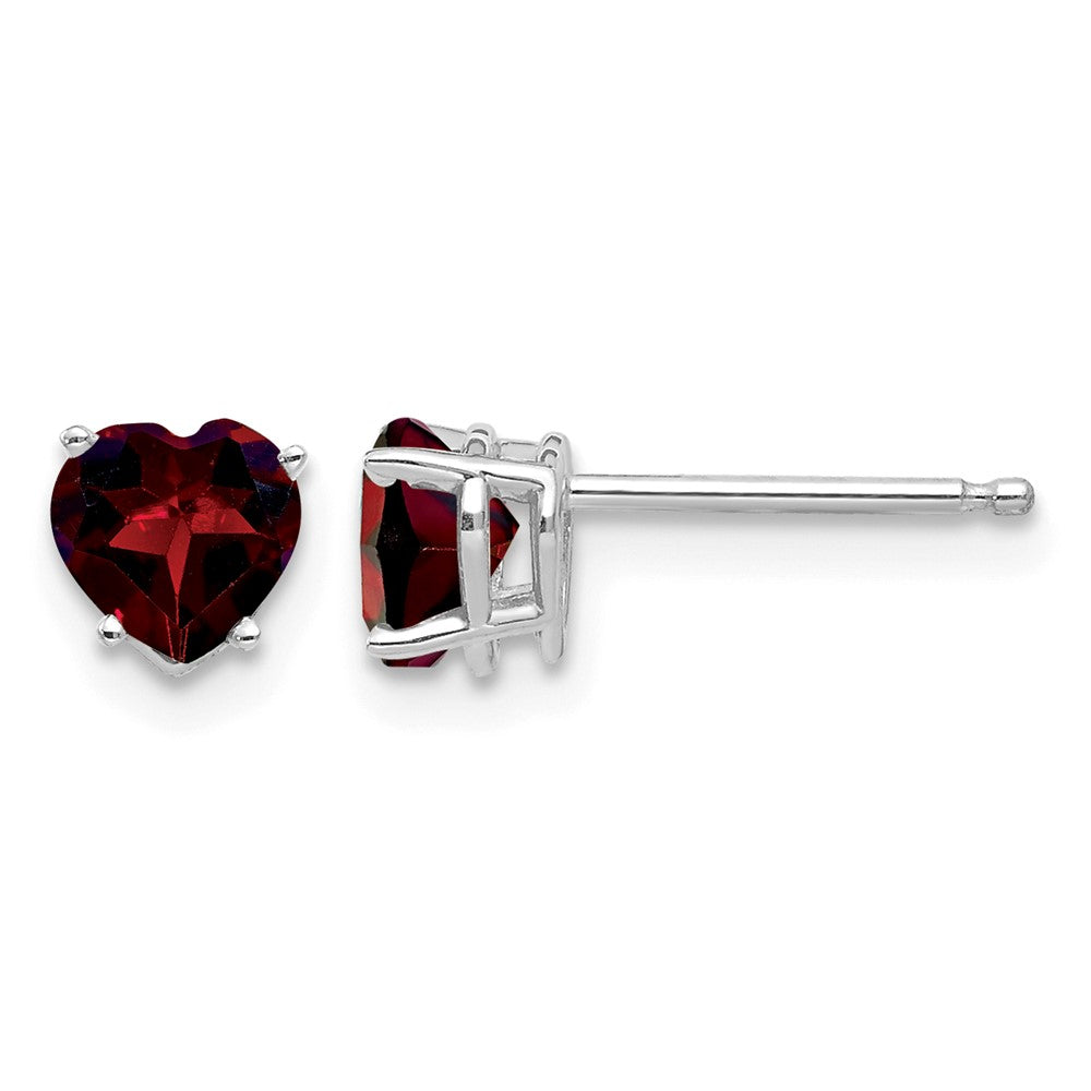 14k White Gold 5mm Heart Garnet Earrings