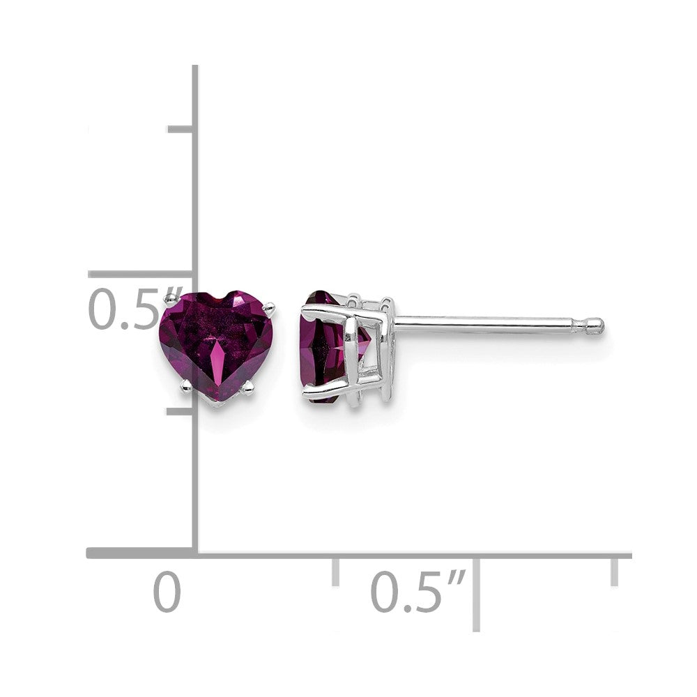 14k White Gold 5mm Heart Rhodolite Garnet Earrings