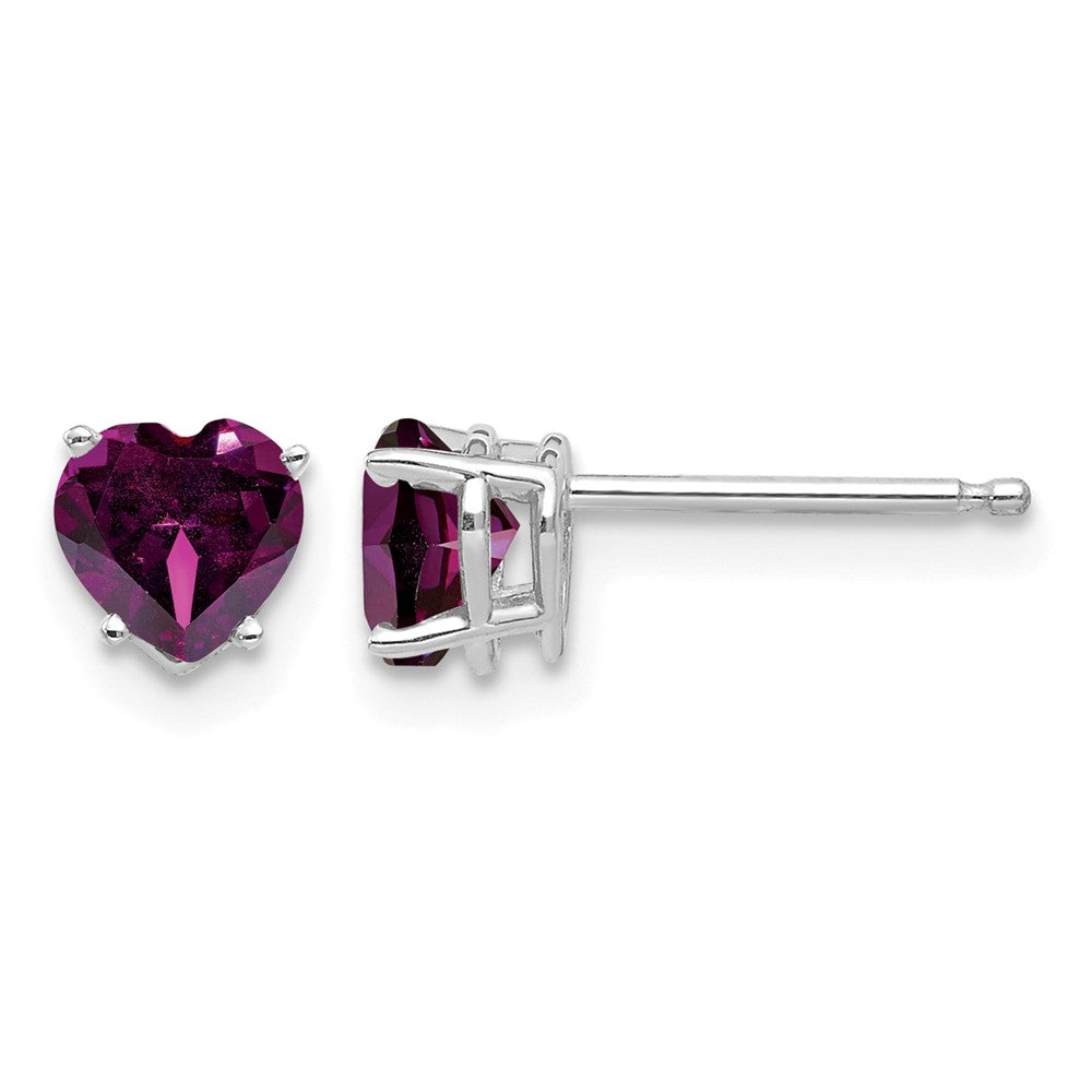 14k White Gold 5mm Heart Rhodolite Garnet Earrings