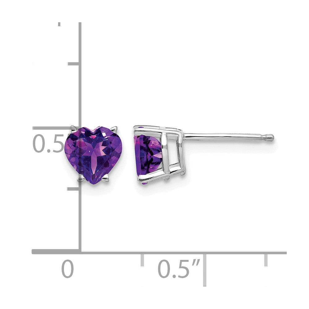 14k White Gold 6mm Heart Amethyst Earrings