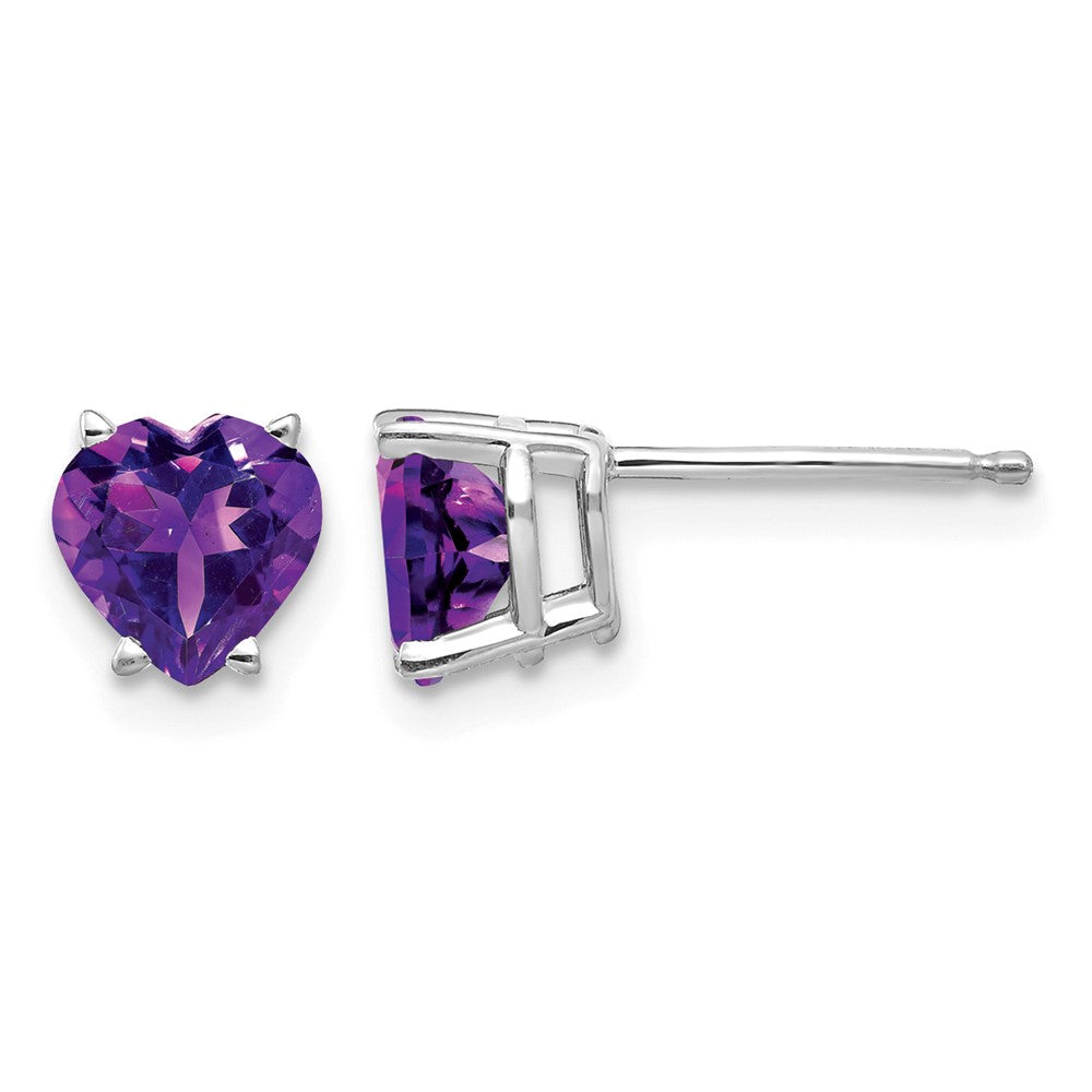 14k White Gold 6mm Heart Amethyst Earrings