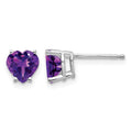 14k White Gold 6mm Heart Amethyst Earrings