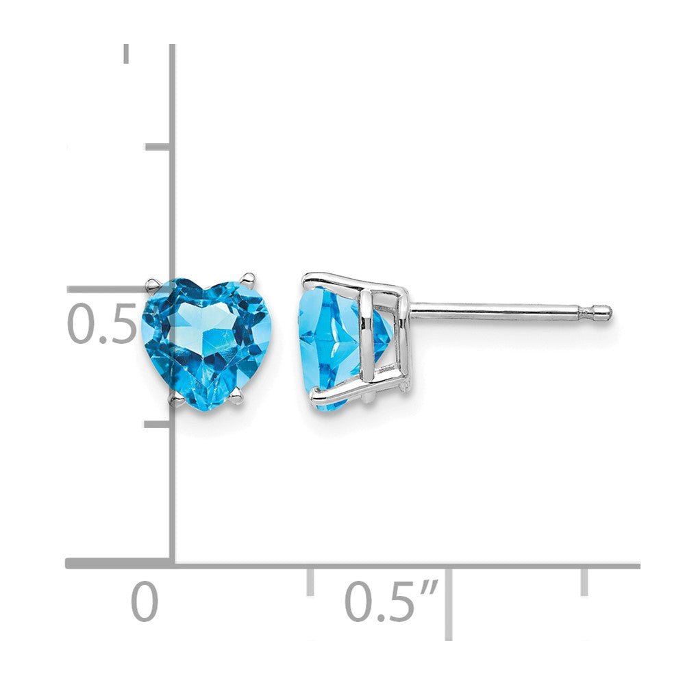 14k White Gold 6mm Heart Blue Topaz Earrings