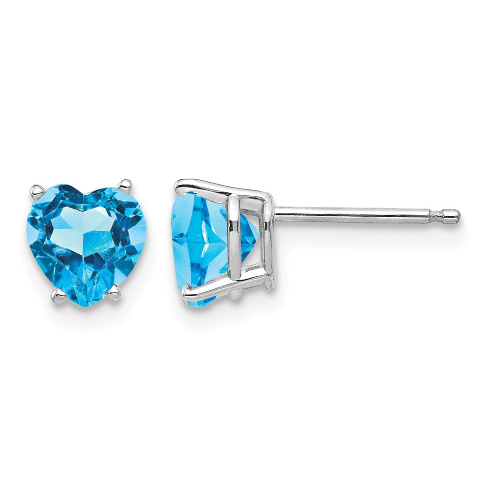 14k White Gold 6mm Heart Blue Topaz Earrings