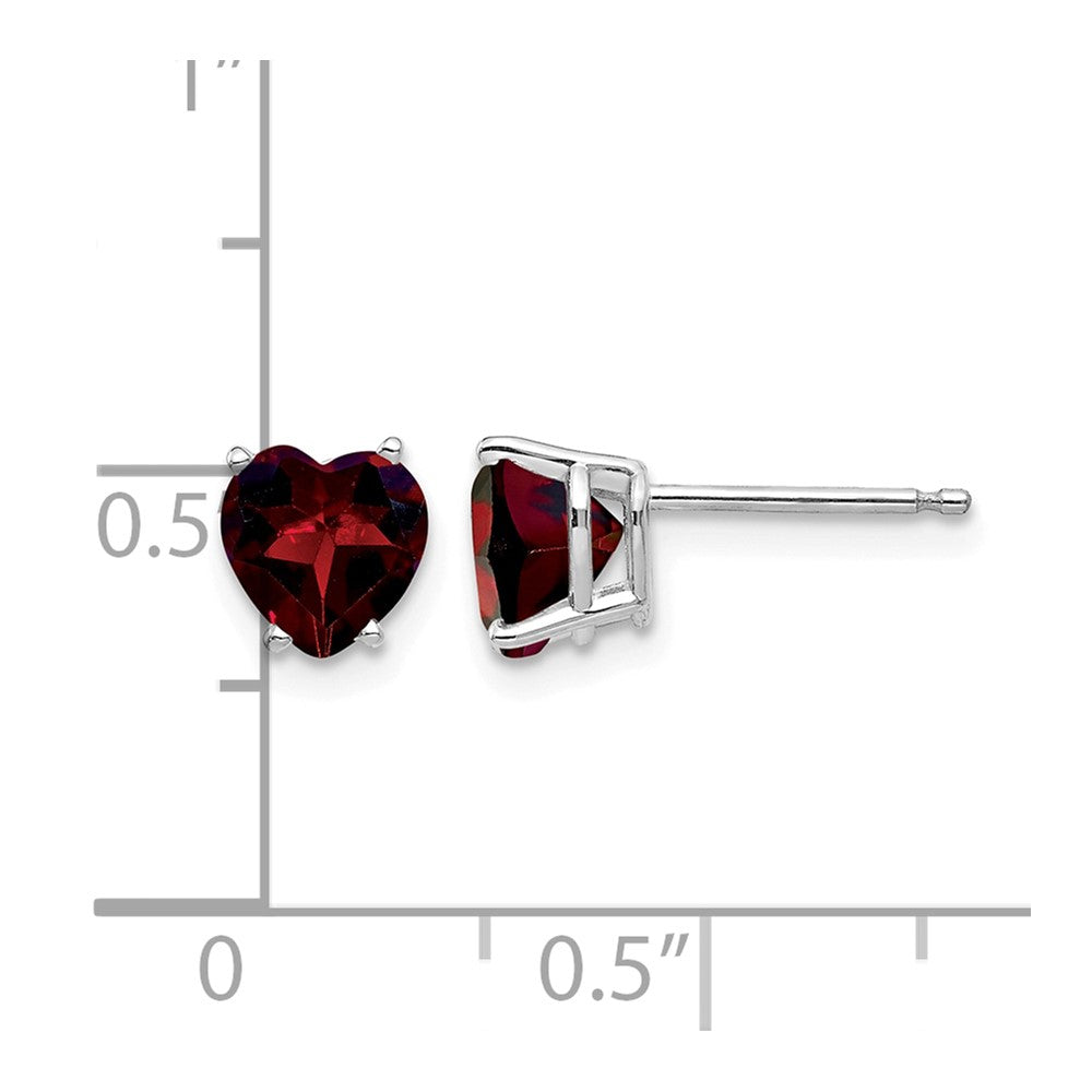 14k White Gold 6mm Heart Garnet Earrings
