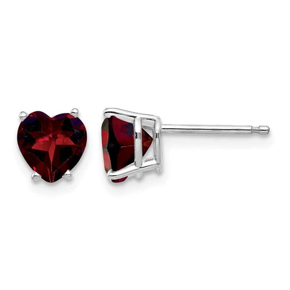 14k White Gold 6mm Heart Garnet Earrings