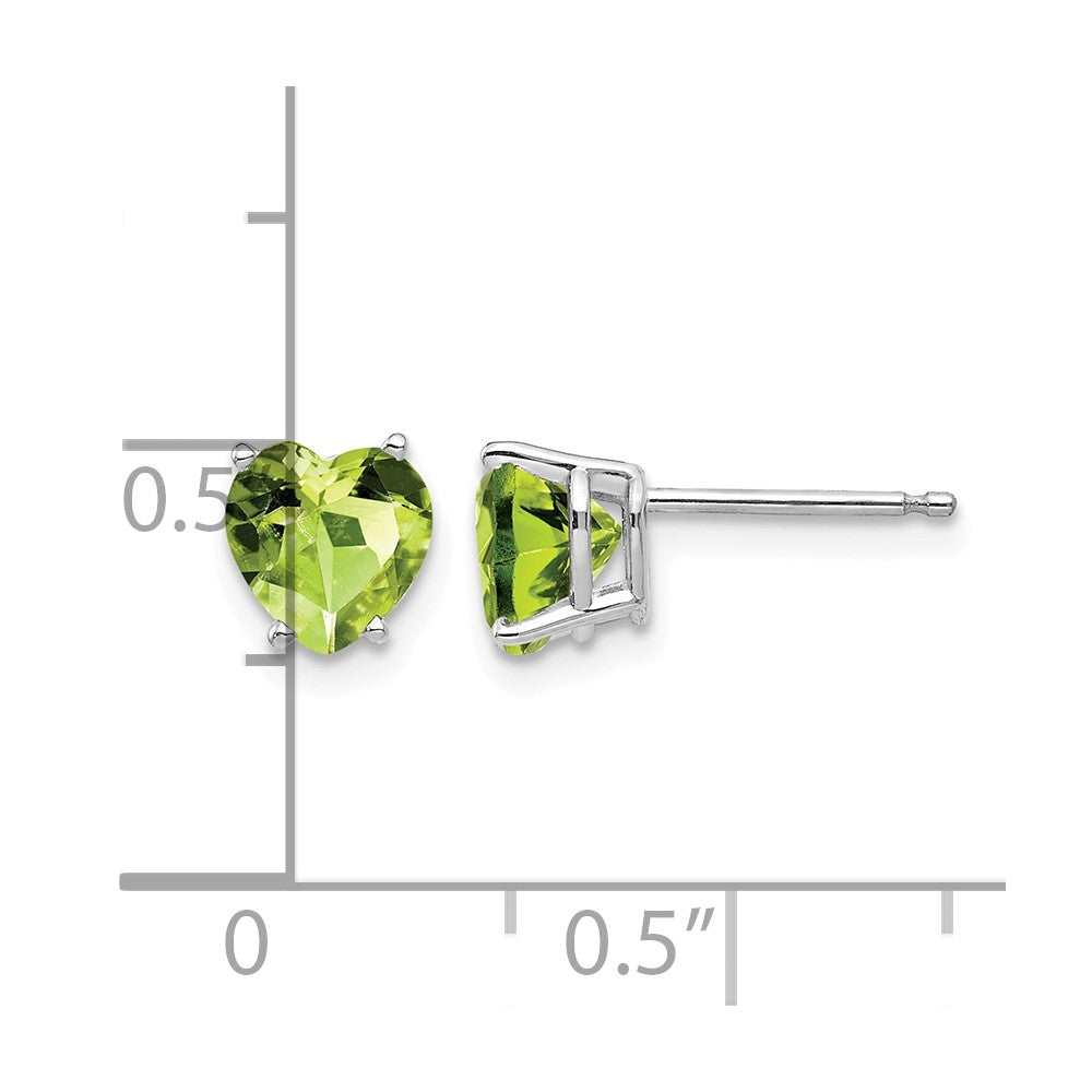 14k White Gold 6mm Heart Peridot Earrings