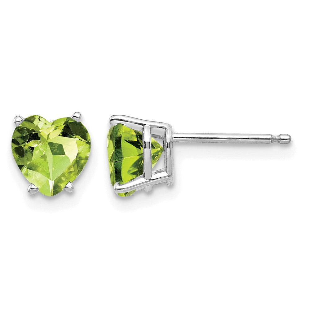 14k White Gold 6mm Heart Peridot Earrings