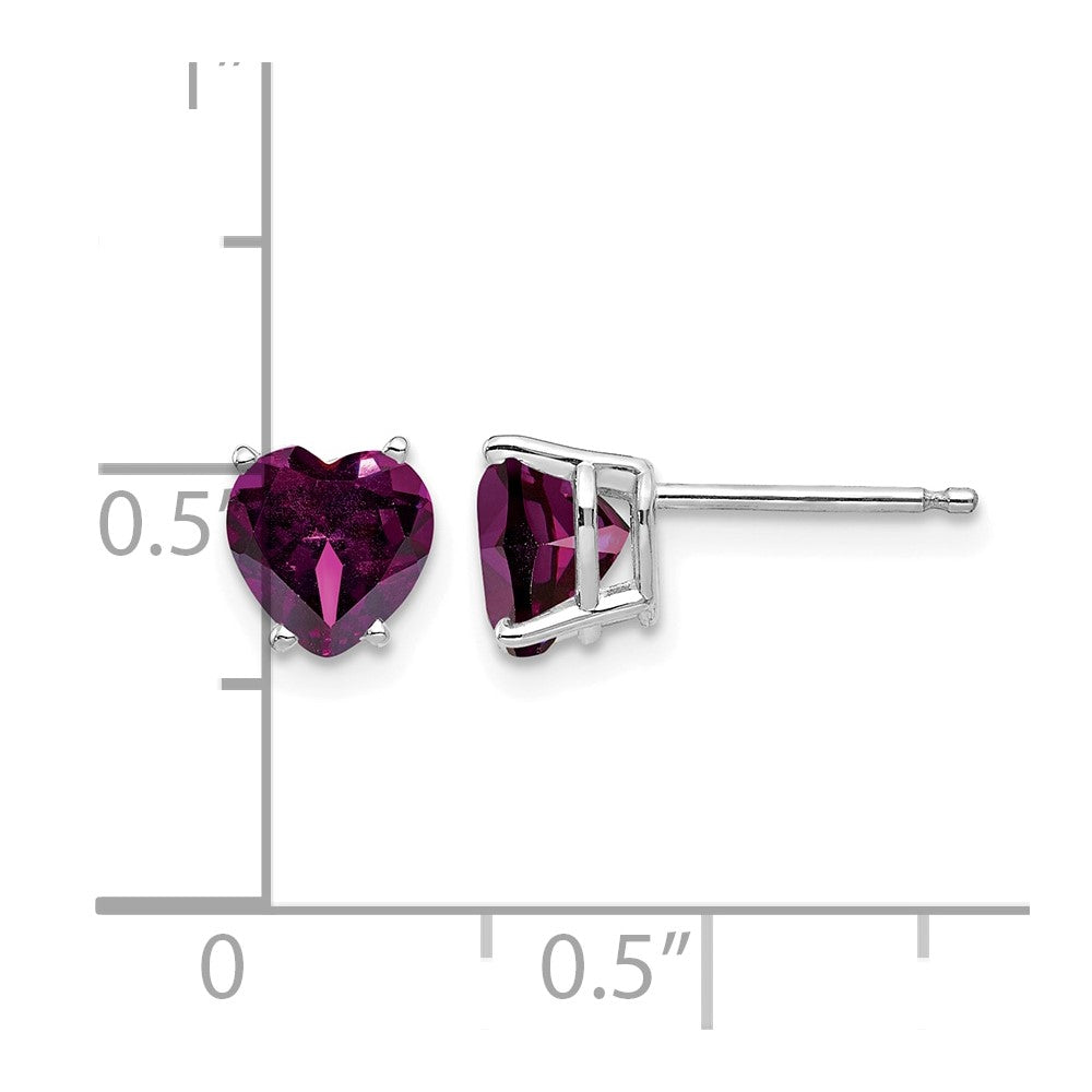 14k White Gold 6mm Heart Rhodolite Garnet Earrings