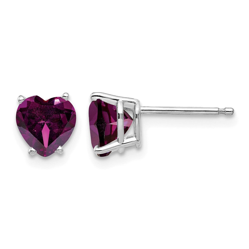 14k White Gold 6mm Heart Rhodolite Garnet Earrings