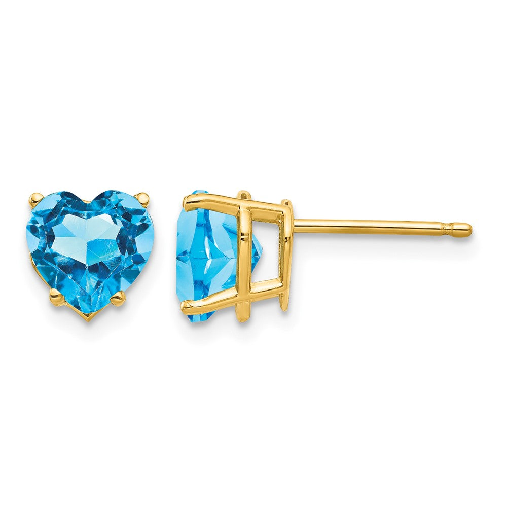 14k 7mm Heart Blue Topaz Earrings