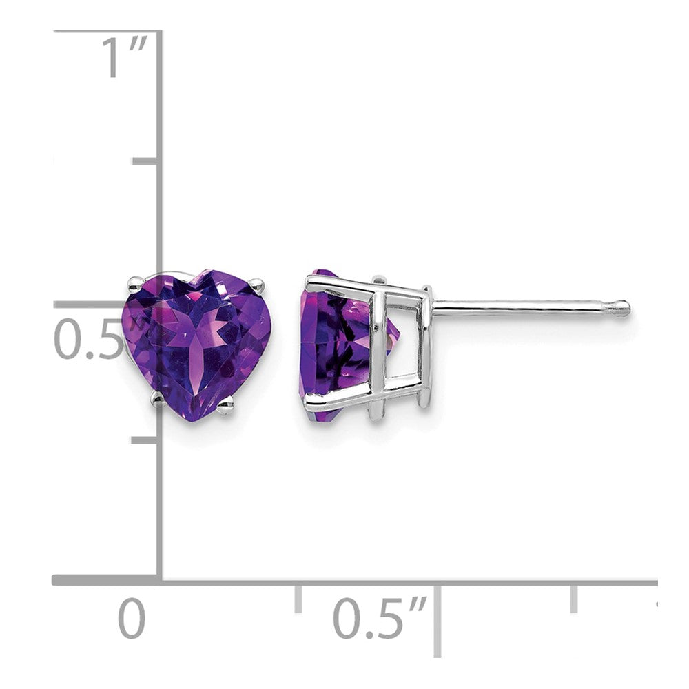 14k White Gold 7mm Heart Amethyst Earrings