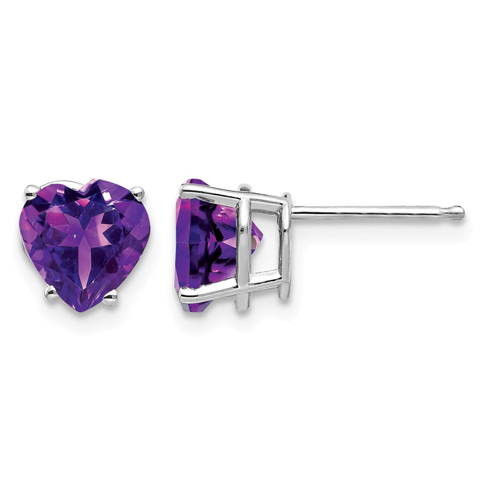 14k White Gold 7mm Heart Amethyst Earrings