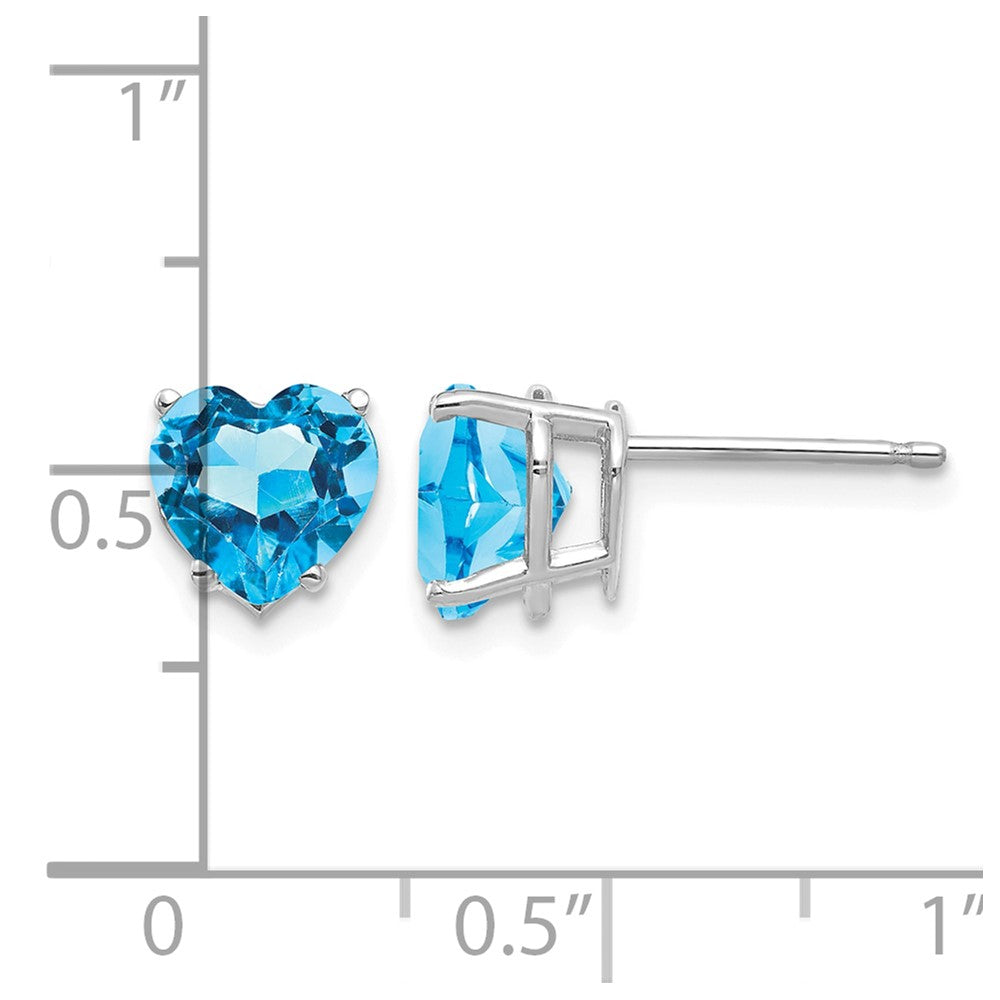 14k White Gold 7mm Heart Blue Topaz Earrings
