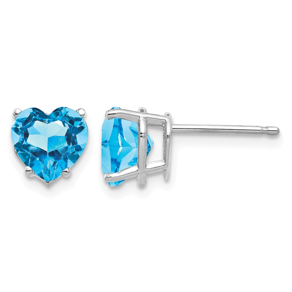 14k White Gold 7mm Heart Blue Topaz Earrings