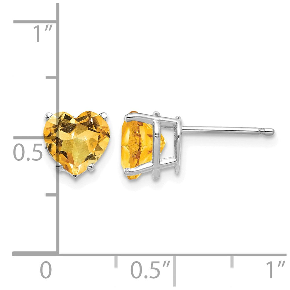 14k White Gold 7mm Heart Citrine Earrings