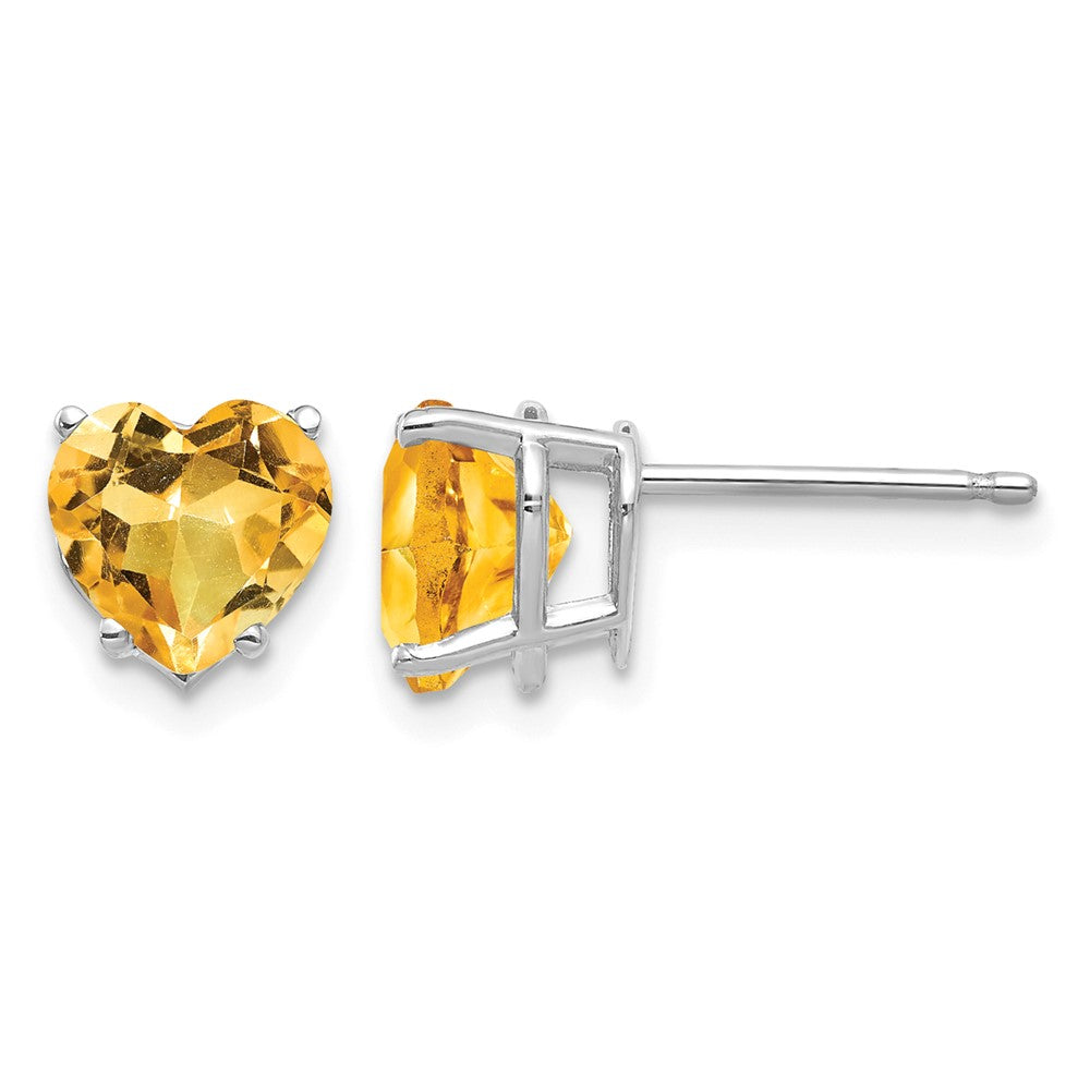 14k White Gold 7mm Heart Citrine Earrings
