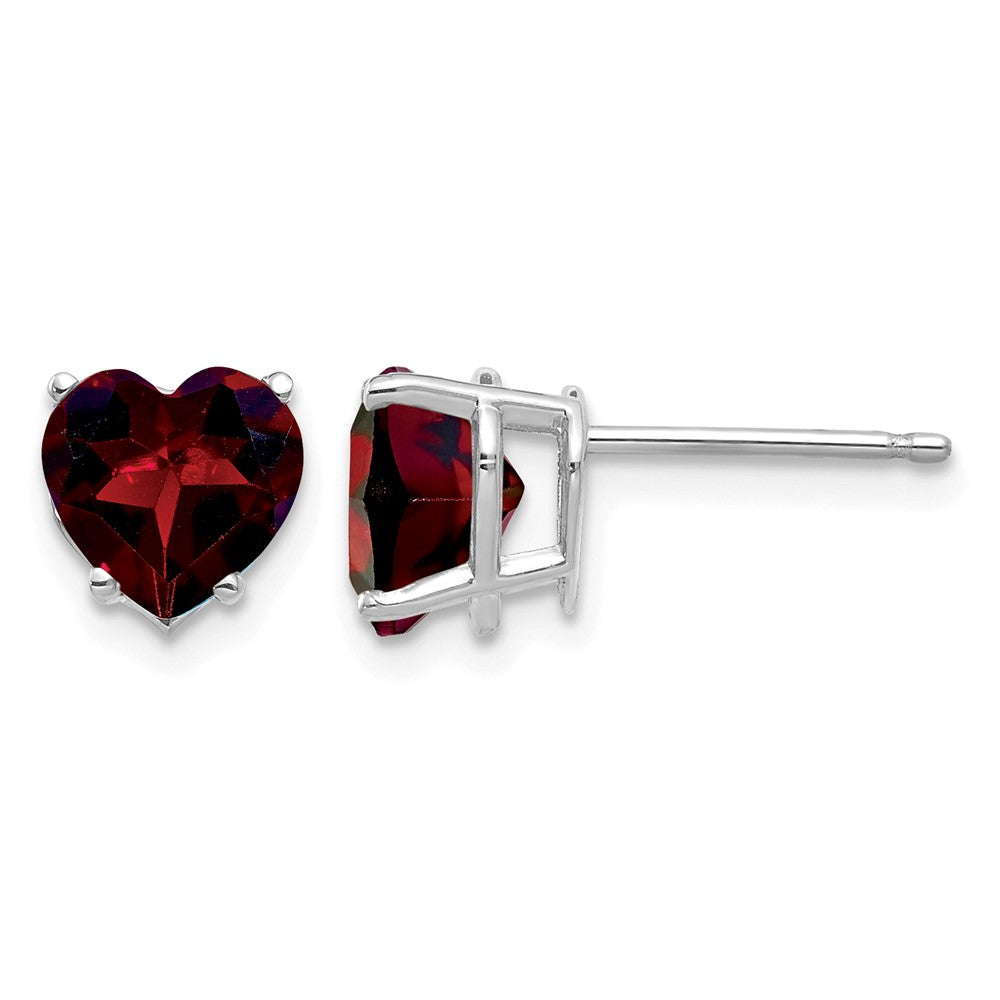14k White Gold 7mm Heart Garnet Earrings