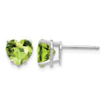 14k White Gold 7mm Heart Peridot Earrings