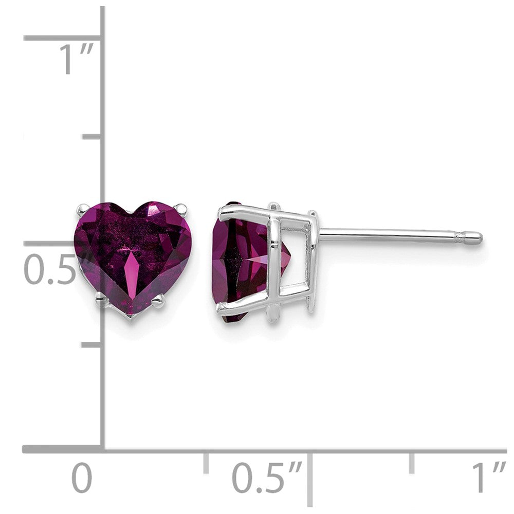 14k White Gold Rhodolite Garnet Heart Stud Earrings