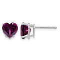 14k White Gold Rhodolite Garnet Heart Stud Earrings