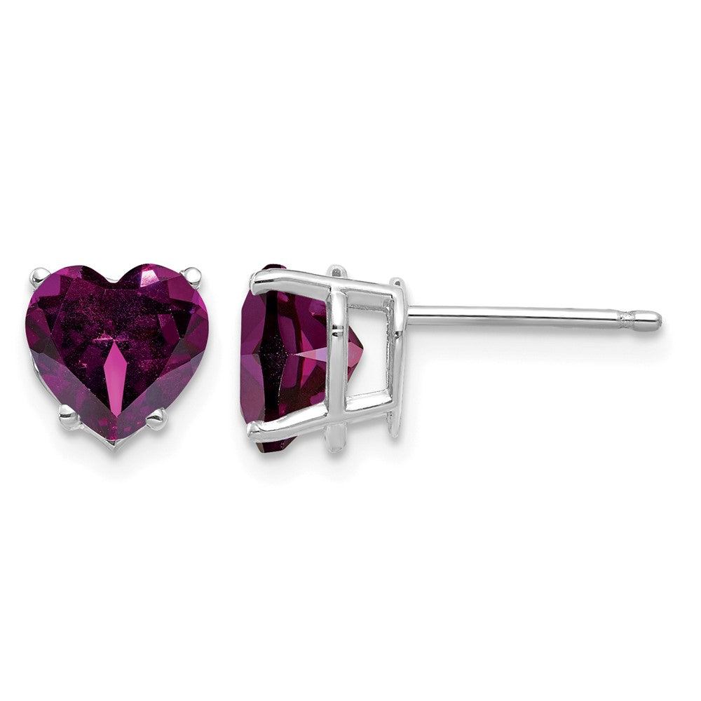 14k White Gold Rhodolite Garnet Heart Stud Earrings