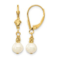 14K 5-6mm White Semi-round Freshwater Cultured Pearl Leverback Earrings
