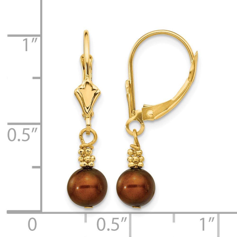 14K 5-6mm Brown Semi-round FW Cultured Pearl Leverback Earrings
