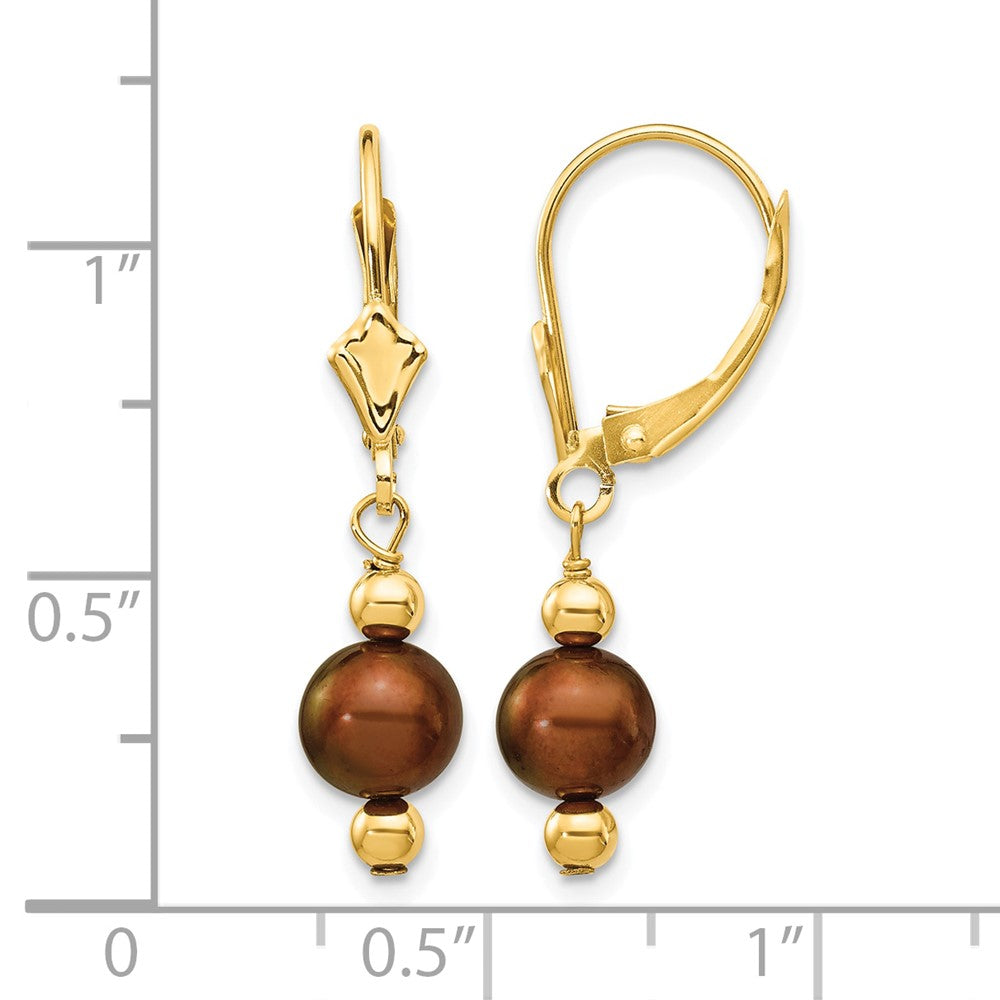 14K 5-6mm Semi-round Brown FW Cultured Pearl Leverback Earrings