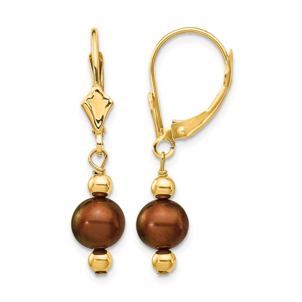 14K 5-6mm Semi-round Brown FW Cultured Pearl Leverback Earrings