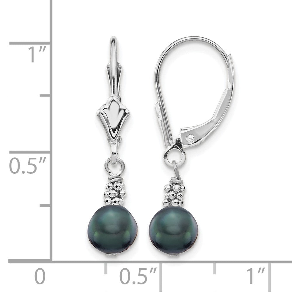 14K White Gold 5-6mm Black Semi-round FWC Pearl Leverback Earrings