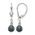 14K White Gold 5-6mm Black Semi-round FWC Pearl Leverback Earrings