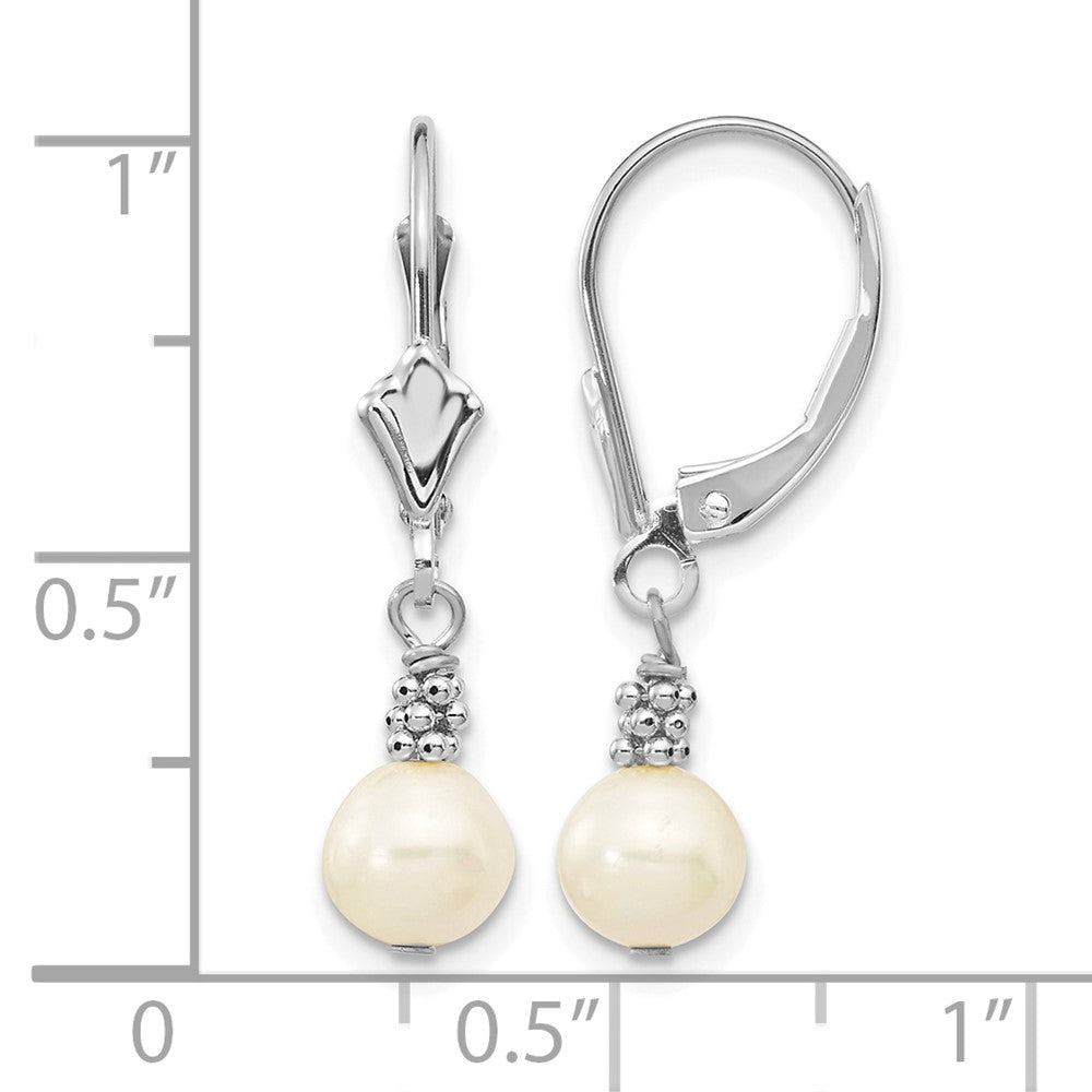 14K White Gold 5-6mm White Semi-round FWC Pearl Leverback Earrings