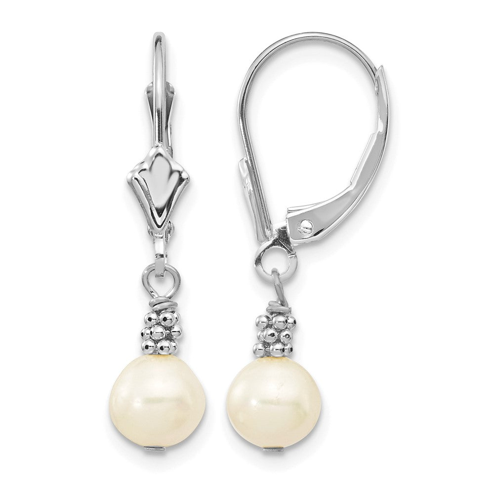 14K White Gold 5-6mm White Semi-round FWC Pearl Leverback Earrings