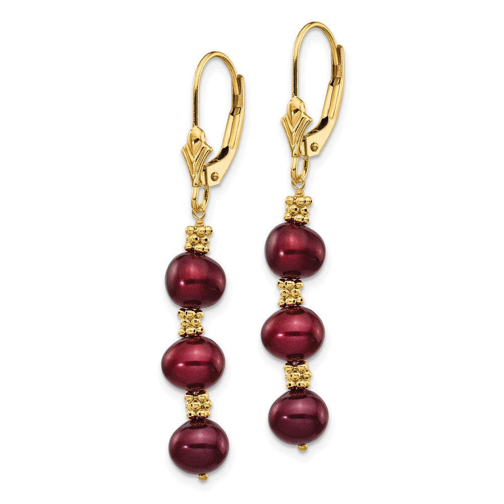 14K 5-6mm Brown Semi-round FW Cultured Pearl Leverback Earrings