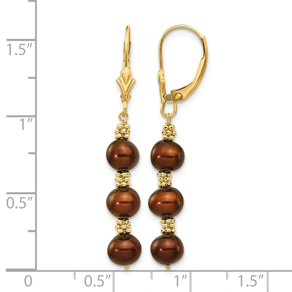 14K 5-6mm Brown Semi-round FW Cultured Pearl Leverback Earrings