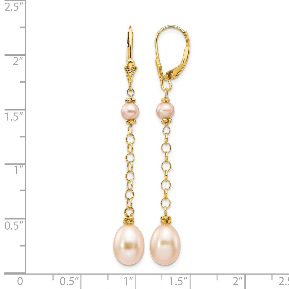 14K 5-8mm Pink Freshwater Cultured Pearl Leverback Earrings