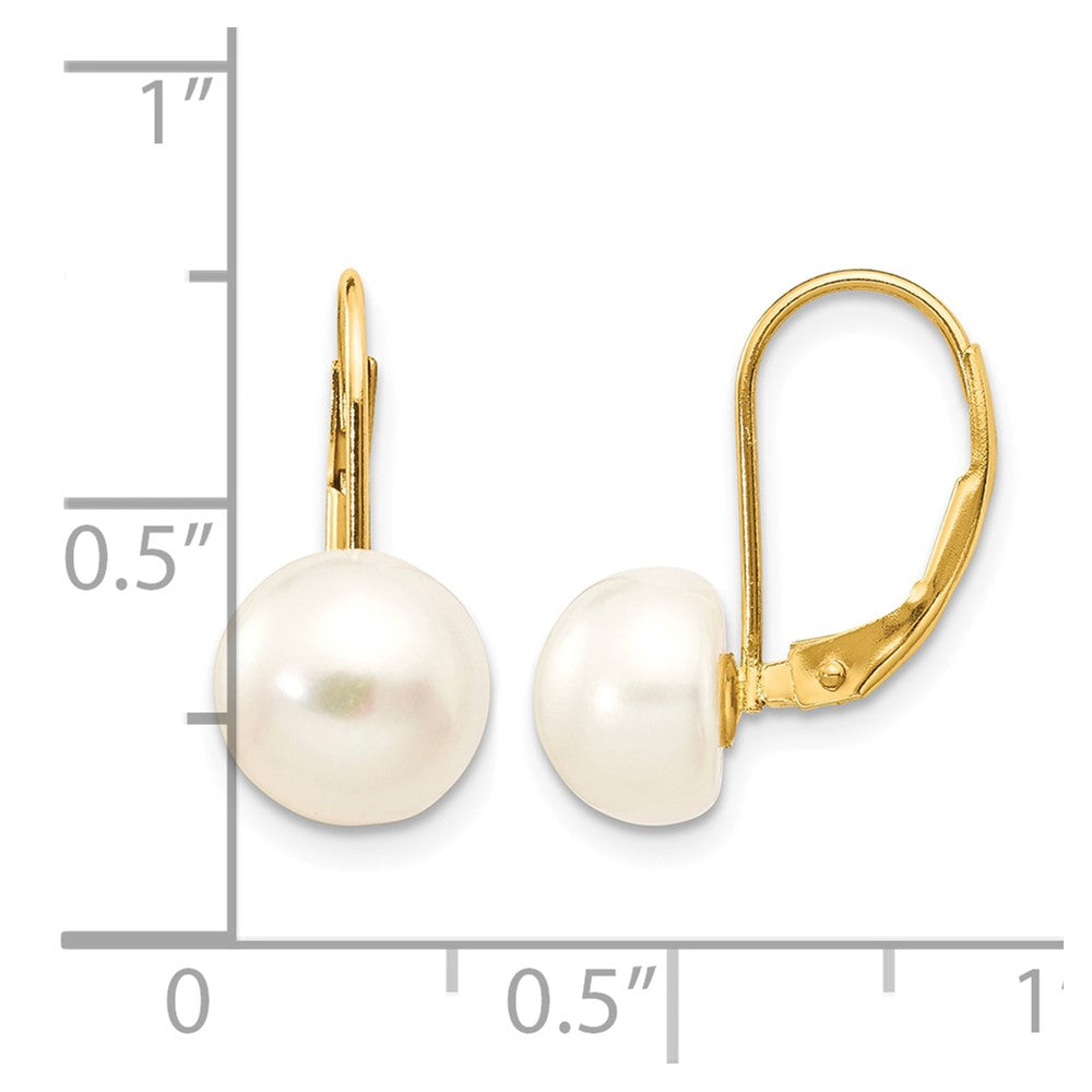 14K 8-9mm White Button Freshwater Cultured Pearl Leverback Earrings