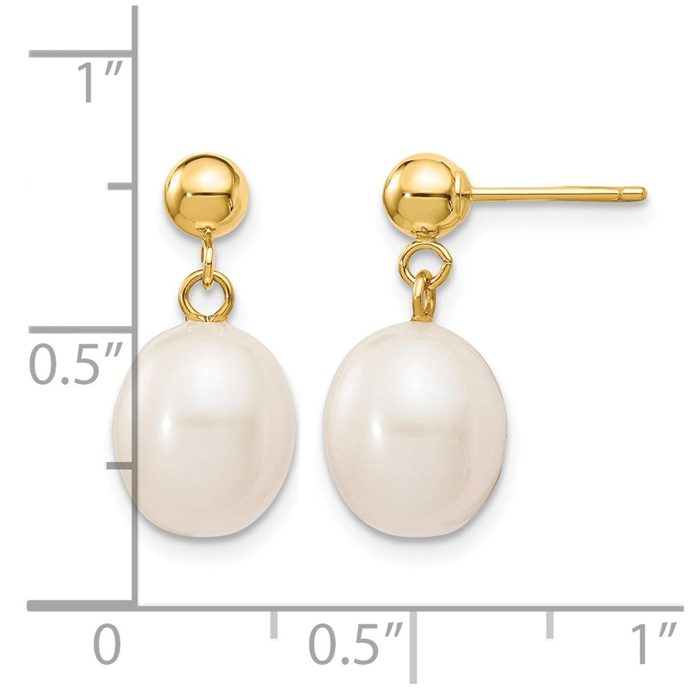 14k 8-9mm White Rice Freshwater Cultured Pearl Post Dangle Earrings