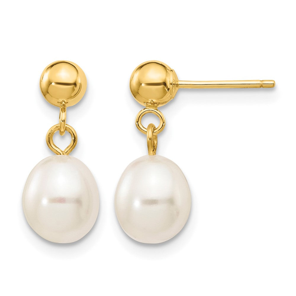 14k 6-7mm White Rice Freshwater Cultured Pearl Post Dangle Earrings